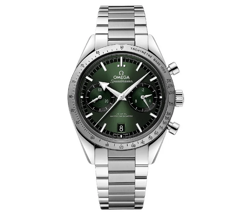 Watches with Gold Plated Cases for a Luxurious Look41mm Green Dial Chronograph Stainless Steel Bracelet