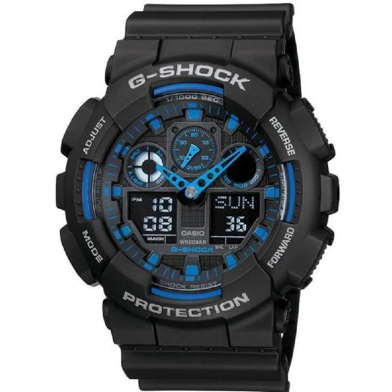 Round Dial Watches with Roman NumeralsCasio G-SHOCK 55mm Black Resin Analogue-Digital Men's Watch - GA100-1A2