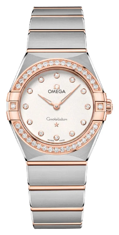 Watches with Sword-Style Hands for a Distinctive LookOmega Constellation Stainless Steel & 18K Rose Gold Silver Dial Diamonds Quartz Womens Watch 131.25.28.60.52.001