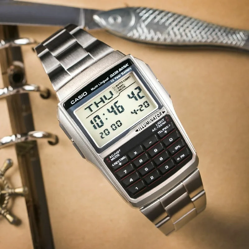 Watches with Baton-Style Hands for a Classic LookCasio Classic Data Bank Calculator Stainless Steel  Watch| DBC-32D-1ADF