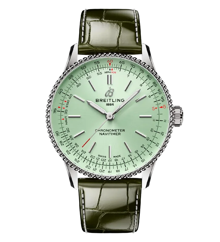 Breitling Navitimer Automatic 36 Watch with Green Leather Strap