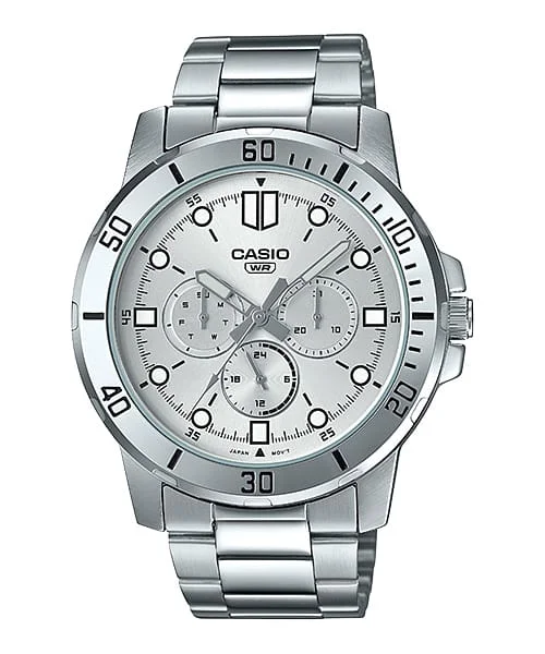 Titanium Cased Watches for Lightweight ComfortCasio Analog Silver Stainless Steel Silver Dial Watch MTPVD300D-7E